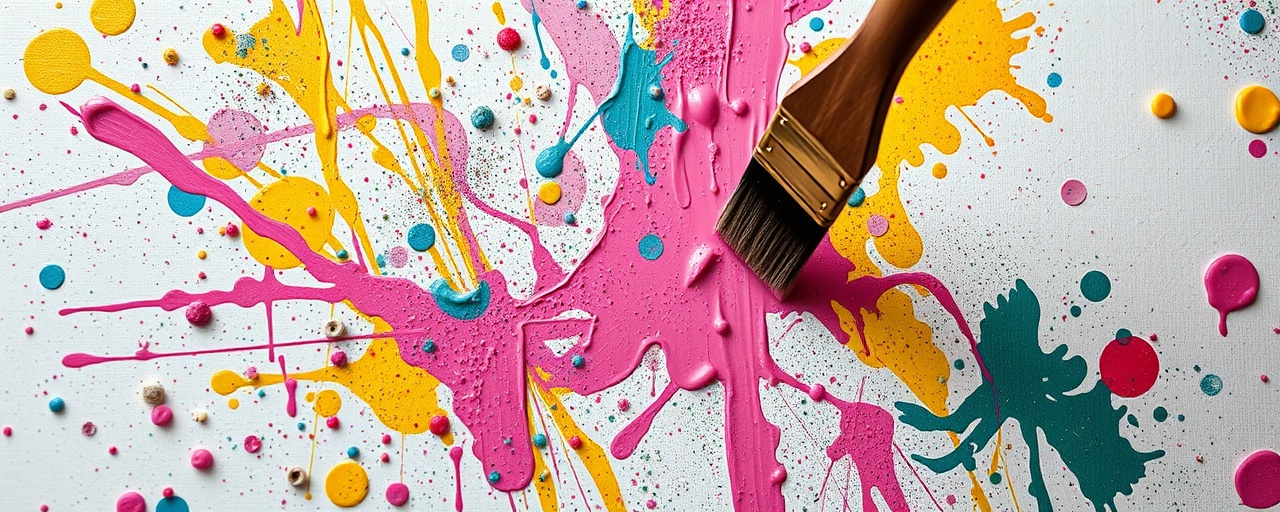 artistic contact paint, expressive, being applied on a canvas, photorealistic, creative studio with paint splatters and brushes, highly detailed, vibrant strokes of paint, ISO 400, rich pastel tones, ambient daylight, shot with a 35mm lens