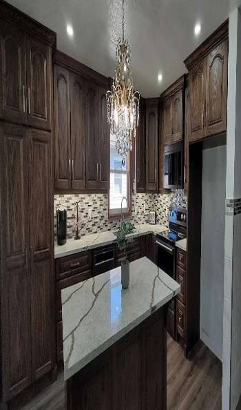 futuristic kitchen upgrade, captivating futuristic aesthetic, featuring cutting-edge technology, photorealistic, smart appliances integrated into sleek cabinetry, highly detailed, touch-screen panels and under-cabinet LEDs, high definition, metallic hues with neon trim, ambient mood lighting, shot with a 16mm fisheye lens.